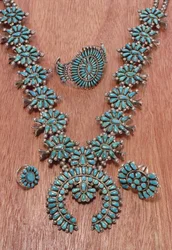 Collar, pulsera y anillos navajos (plata y turquesa)